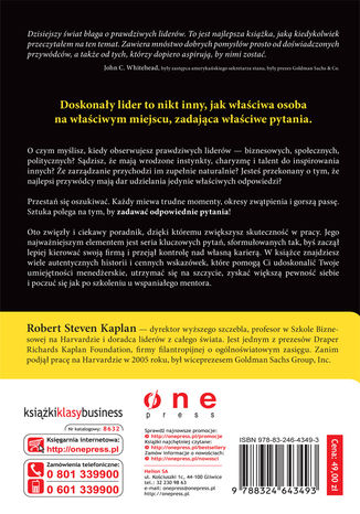 Tylna okładka: O co zapytasz człowieka w lustrze? Pytania, które czynią przywódcę