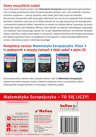 Tylna okładka: Matematyka Europejczyka. Zeszyt ćwiczeń dla gimnazjum. Klasa 3. Część 2