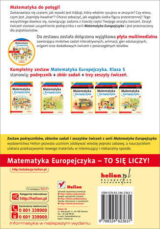 Tylna okładka: Matematyka Europejczyka. Zeszyt ćwiczeń dla szkoły podstawowej. Klasa 5. Część 3
