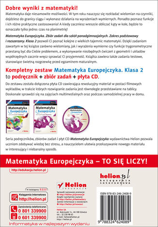 Tylna okładka: Matematyka Europejczyka. Zbiór zadań dla szkół ponadgimnazjalnych. Zakres podstawowy i rozszerzony. Klasa 2