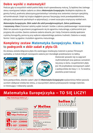 Tylna okładka: Matematyka Europejczyka. Zbiór zadań dla szkół ponadgimnazjalnych. Zakres podstawowy i rozszerzony. Klasa 3