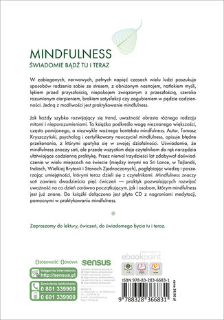 Mindfulness znaczy sati. 25 ćwiczeń rozwijających mindfulness Tomasz Kryszczyński - tył okładki książki