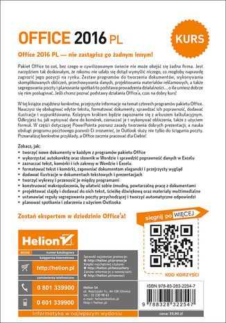 Tylna okładka: Office 2016 PL. Kurs