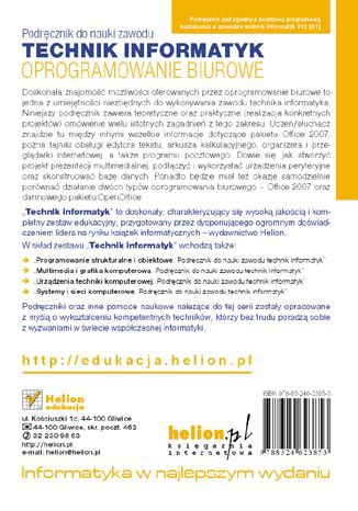 Tylna okładka: Oprogramowanie biurowe. Podręcznik do nauki zawodu technik informatyk