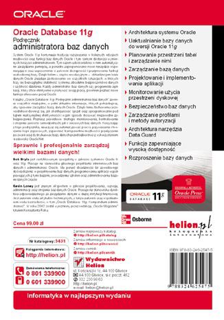 Tylna okładka: Oracle Database 11g. Podręcznik administratora baz danych