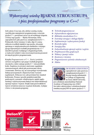 Programowanie. Teoria i praktyka z wykorzystaniem C++. Wydanie III Bjarne Stroustrup - tył okładki ebooka