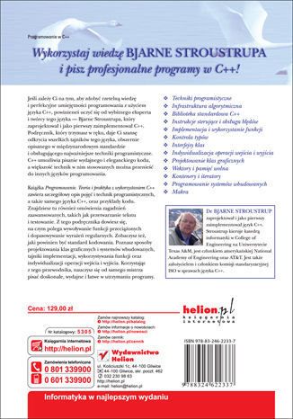 Programowanie. Teoria i praktyka z wykorzystaniem C++ Bjarne Stroustrup - tył okładki książki