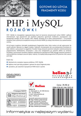 Tył okładki książki/ebooka PHP i MySQL. Rozmówki