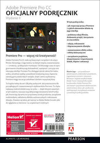 Tylna okładka: Adobe Premiere Pro CC. Oficjalny podręcznik. Wydanie II