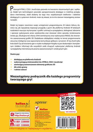 Tylna okładka: Profesjonalne tworzenie gier internetowych dla systemu Android w językach HTML5, CSS3 i JavaScript