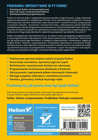 Python. Zadania z programowania. Przykładowe imperatywne rozwiązania Mirosław J. Kubiak - tył okładki ebooka