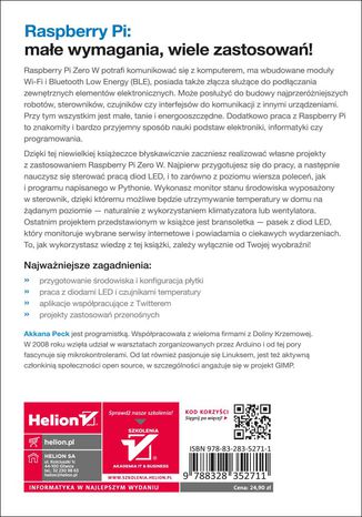Tylna okładka: Raspberry Pi Zero W. Kontrolery, czujniki, sterowniki i gadżety