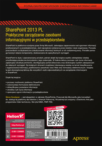 Tył okładki książki/ebooka SharePoint 2013 PL. Praktyczne zarządzanie zasobami informacyjnymi w przedsiębiorstwie