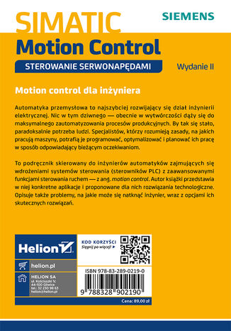 Tylna okładka: SIMATIC Motion Control - sterowanie serwonapędami. Teoria. Aplikacje. Ćwiczenia. Wydanie 2