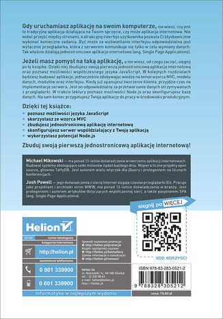 Tylna okładka: Single Page Web Applications. Programowanie aplikacji internetowych z JavaScript