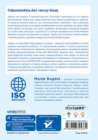 System zarządzania jakością według normy ISO 9001:2015 Marek Bugdol - tył okładki książki