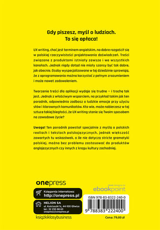 Tylna okładka: UX writing. Moc języka w produktach cyfrowych