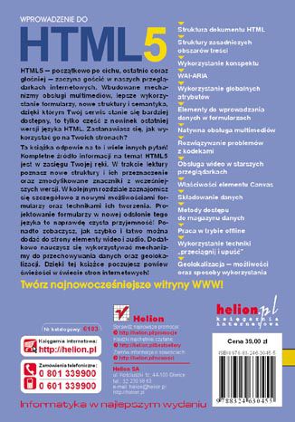 Tylna okładka: Wprowadzenie do HTML5. Autorytety Informatyki