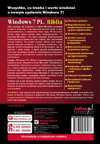 Tył okładki książki Windows 7 PL. Biblia