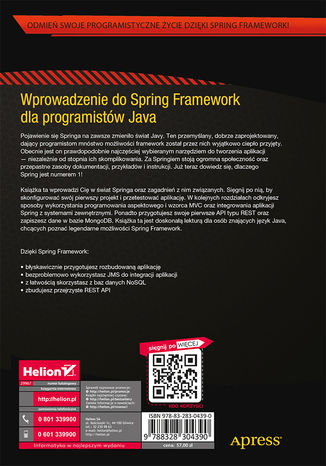 Tył okładki książki/ebooka Wprowadzenie do Spring Framework dla programistów Java