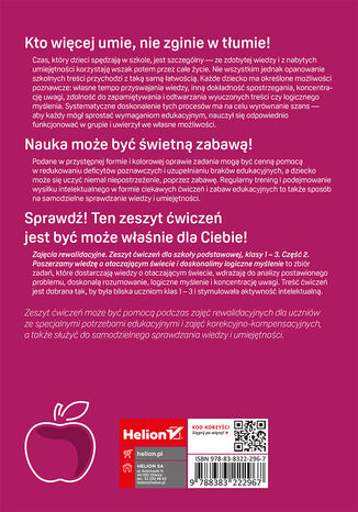 Tylna okładka: Zajęcia rewalidacyjne. Zeszyt ćwiczeń dla szkoły podstawowej, klasy 1 - 3. Część 2. Poszerzamy wiedzę o otaczającym świecie i doskonalimy logiczne myślenie