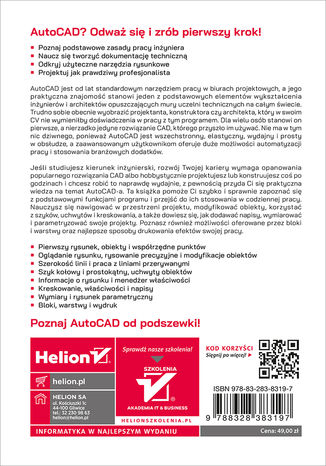 AutoCAD 2022 PL. Pierwsze kroki Andrzej Pikoń - tył okładki książki