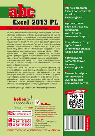 ABC Excel 2013 PL Witold Wrotek - tył okładki książki