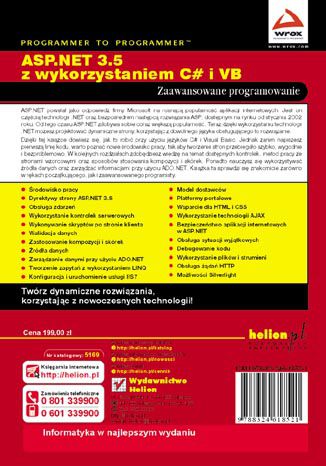 ASP.NET 3.5 z wykorzystaniem C# i VB. Zaawansowane programowanie Bill Evjen, Scott Hanselman, Devin Rader - tył okładki książki
