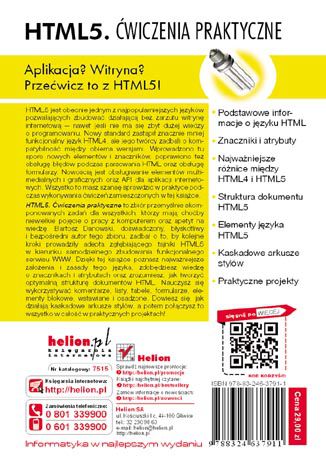 HTML5. Ćwiczenia praktyczne Bartosz Danowski - tył okładki książki