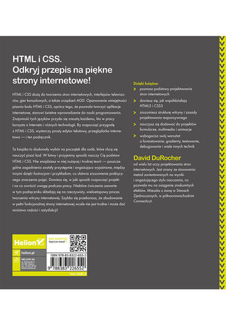 HTML i CSS. Przewodnik dla początkujących. Solidne podstawy kodowania i projektowania responsywnych stron internetowych David DuRocher - tył okładki książki