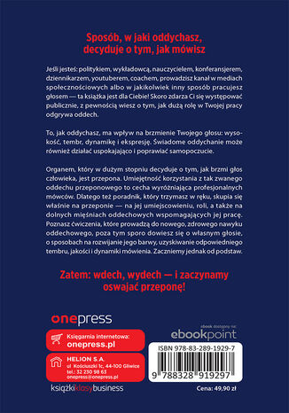 Jak mówić bez wysiłku i dobrze brzmieć. Poradnik oddechowy dla mówców Maciej Jabłoński - tył okładki książki