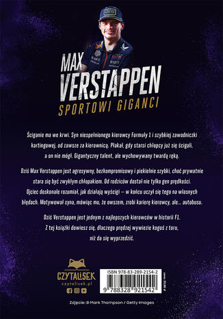 Max Verstappen. Sportowi giganci Grzegorz Jazienicki  - tył okładki książki