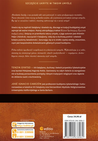 Medytacja nad naturą umysłu Dalai Lama, Khonton Peljor Lhundrub, Jose Ignacio Cabezon - tył okładki książki