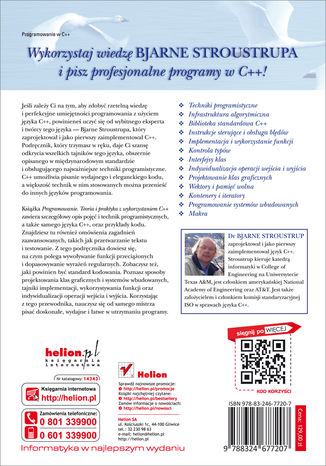 Programowanie. Teoria i praktyka z wykorzystaniem C++. Wydanie II poprawione Bjarne Stroustrup - tył okładki książki