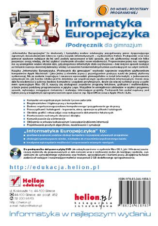 Informatyka Europejczyka. iPodręcznik dla gimnazjum Jolanta Pańczyk, Jarosław Skłodowski - tył okładki książki