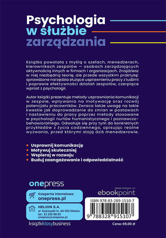 Psychologia współczesnego menedżera. Wydanie 3 rozszerzone Tomasz Sędzimir - tył okładki książki