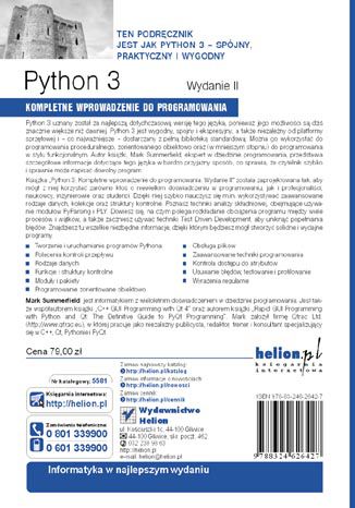 Python 3. Kompletne wprowadzenie do programowania. Wydanie II Mark Summerfield - tył okładki książki