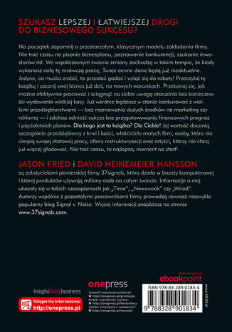 Rework  Jason Fried, David Heinemeier Hansson - tył okładki książki