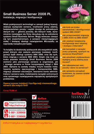 Small Business Server 2008 PL. Instalacja, migracja i konfiguracja David Overton - tył okładki książki
