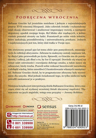 Sztuka roztropności. Podręczna wyrocznia Balthasar Gracián (Author) , Jeremy Robbins (Translator, Introduction) - tył okładki książki