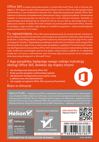 Wdrożenie Office 365 w małej organizacji krok po kroku Marcin Pytlik - tył okładki książki