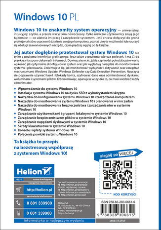 Windows 10 PL. Optymalizacja i zaawansowane zarządzanie systemem Andrzej Szeląg - tył okładki książki