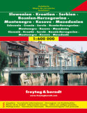 Słowenia, Chorwacja, Serbia, Bośnia i Hercegowina, Czarnogóra, Kosowo, Macedonia. Mapa samochodowa Słowenia, Chorwacja, Serbia, Bośnia i Hercegowina, Czarnogóra, Kosowo, Macedonia. Mapa samochodowa