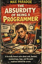 Okładka - The Absurdity of Being a Programmer - A brutally honest satire about code, burnout, meetings, bugs, and the quiet madness behind the screen - Max Paradox
