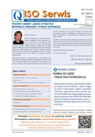 Okładka książki/ebooka ISO Serwis. Wszystko o normach i systemach zarządzania jakością. Nr 7/2015