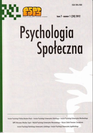 Okładka książki/ebooka Psychologia Społeczna nr 1(20)/2012