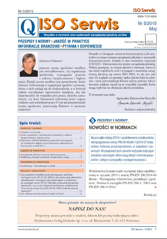 Okładka książki/ebooka ISO Serwis. Wszystko o normach i systemach zarządzania jakością. Nr 5/2015