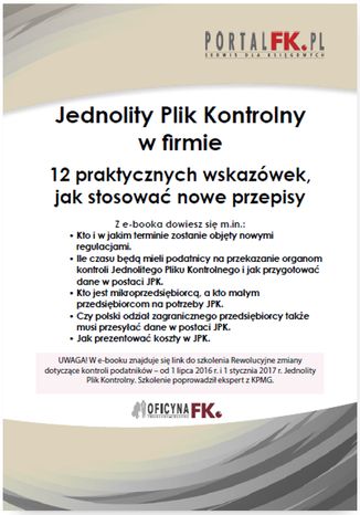 Okładka książki/ebooka Jednolity Plik Kontrolny w firmie + szkolenie video