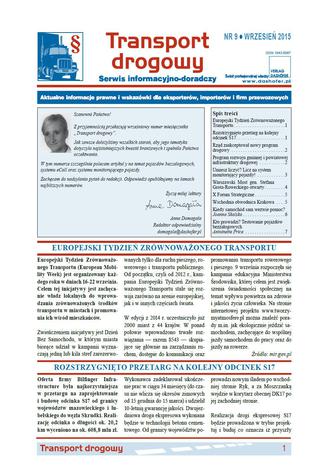Okładka książki/ebooka Transport drogowy. Aktualne informacje prawne i wskazówki dla eksporterów, importerów i firm przewozowych. Nr 9/2015