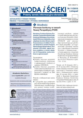 Okładka książki/ebooka Woda i ścieki on-line nr 11/2015